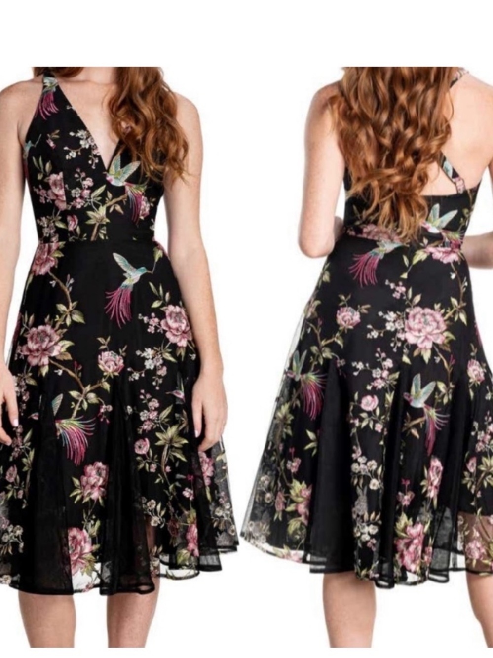 NWOT Dress the Population Black Midi Dress with beautiful stitching throughout